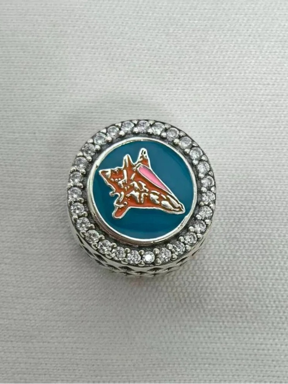 Pandora Teal Enamel Charm with Orange and Pink Shell